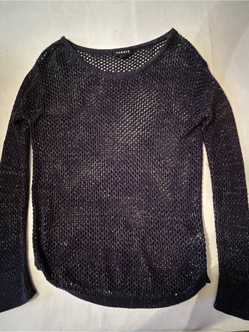 Trouve Navy Open-Weave Long Sleeve Sweater